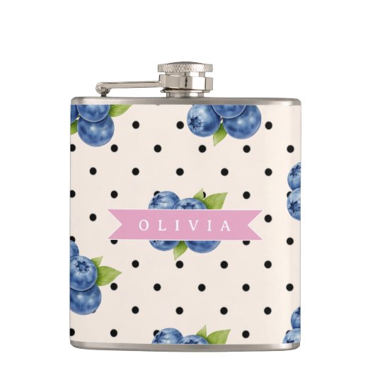 Personalisierte Blaubeer-Polka-Dot Süße Vintage Flachmann (Vorderseite)