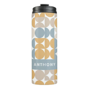 Personalisierte Blaubeige Gelbe Midcentury-Kunst Thermosbecher