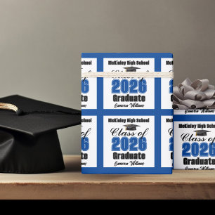 Personalisierte blaue Abschlussklasse 2026 Geschenkpapier