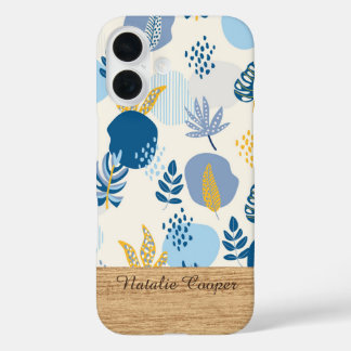 Personalisierte blaue abstrakte botanische iPhone- iPhone 16 Hülle