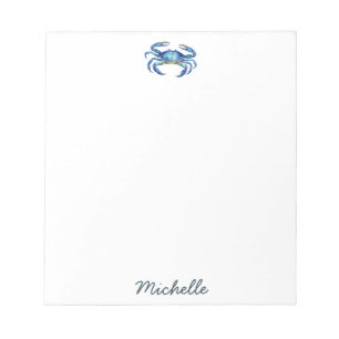 Personalisierte Blaue Aquarell-Krabbe Sommerstrand Notizblock