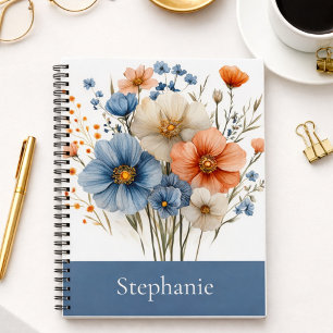 Personalisierte blaue Aquarell-Wildblume für sie Notizblock