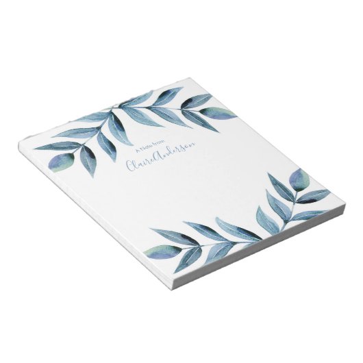 Personalisierte blaue Blätter Aquarell Notepad Notizblock (angewinkelt)