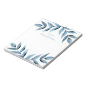 Personalisierte blaue Blätter Aquarell Notepad Notizblock (Rotiert)