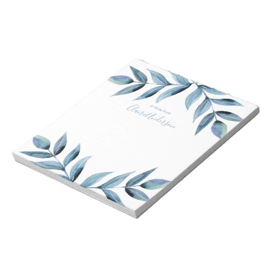 Personalisierte blaue Blätter Aquarell Notepad Notizblock (Rotiert)