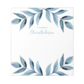 Personalisierte blaue Blätter Aquarell Notepad Notizblock (Vorderseite)