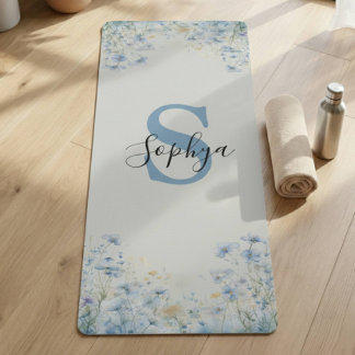 Personalisierte Blaue Blume Monogramm Yogmata Yogamatte