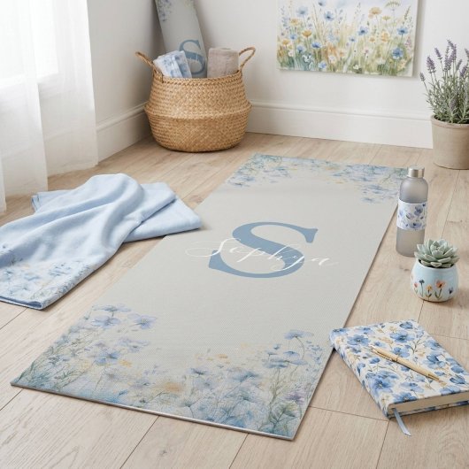 Personalisierte Blaue Blume Monogramm Yogmata Yogamatte