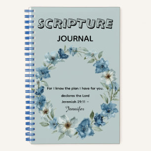 Personalisierte blaue Blumen-Bibel-Schrift Jeremia Notizblock