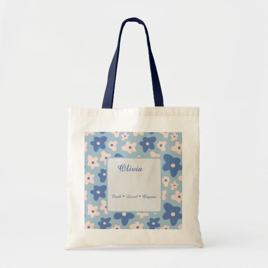Personalisierte blaue Blumen-Markttasche Tragetasche (Vorne)