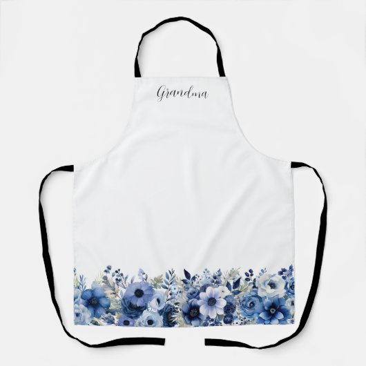 Personalisierte blaue Blumen Schürze (Vorderseite)