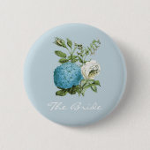Personalisierte blaue Blumenhenne-Party-Abzeichen Button (Vorderseite)