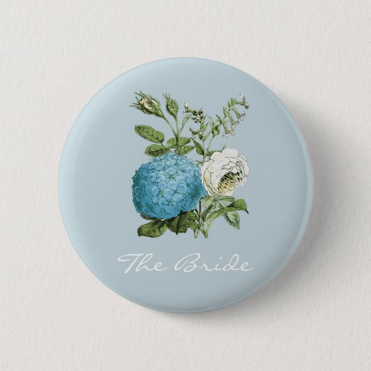 Personalisierte blaue Blumenhenne-Party-Abzeichen Button (Vorderseite)