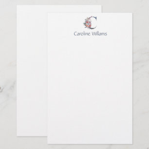 Personalisierte blaue Blumenmonogramm C Briefpapier