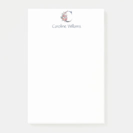 Personalisierte blaue Blumenmonogramm C Post-it Klebezettel