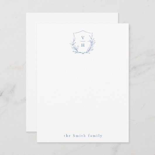 Personalisierte blaue Botanische Monogramm-Station Mitteilungskarte (Vorne/Hinten)