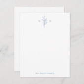 Personalisierte blaue Botanische Monogramm-Station Mitteilungskarte (Vorne/Hinten)