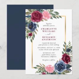 Personalisierte blaue Burgundgoldblüte Einladung