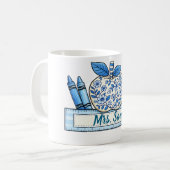 Personalisierte blaue Chinoiserie-Lehrergeschenk Kaffeetasse (Vorderseite Links)