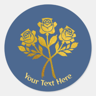 Personalisierte blaue falsche goldene Blumen-Garte Runder Aufkleber