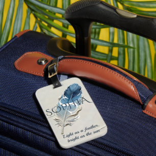 Personalisierte Blaue Feder mit individuellem Name Gepäckanhänger