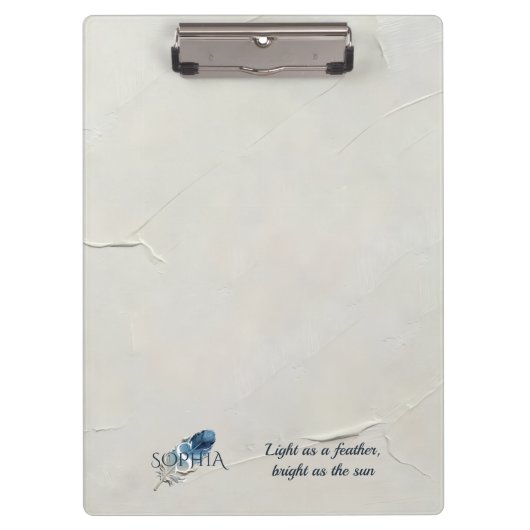 Personalisierte Blaue Feder mit individuellem Name Klemmbrett (Vorderseite)