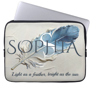 Personalisierte Blaue Feder mit individuellem Name Laptopschutzhülle