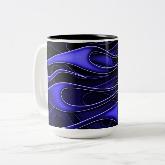 Personalisierte blaue Flammen Zweifarbige Tasse (Vorderseite Links)