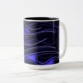 Personalisierte blaue Flammen Zweifarbige Tasse
