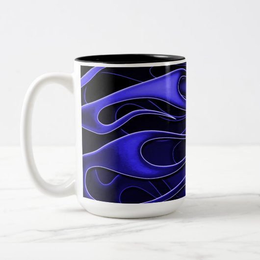 Personalisierte blaue Flammen Zweifarbige Tasse (Links)