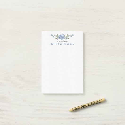 Personalisierte blaue florale individuelle Korresp Post-it Klebezettel (Auf Schreibtisch)