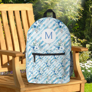 Personalisierte blaue florale Reiseästhetik Bedruckter Rucksack