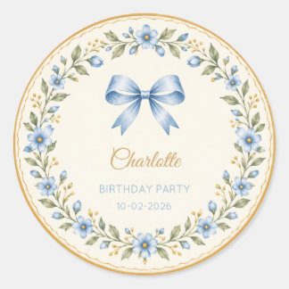 Personalisierte blaue florale Schleifen-Geburtstag Runder Aufkleber