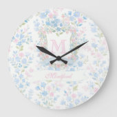 Personalisierte blaue florale Wanduhr (Vorderseite)