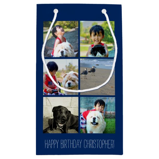 Personalisierte blaue Foto-Mosaik-Bild-Collage Kleine Geschenktüte (Rückseite)
