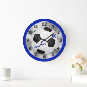 Personalisierte blaue Fußball Uhr, NAME und ZAHL Große Wanduhr (Zuhause)