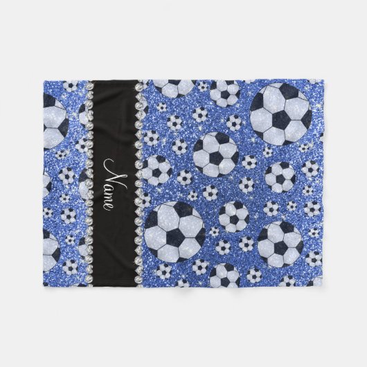 Personalisierte blaue Glitterfußbalnamensbälle Fleecedecke (Vorderseite (Horizontal))