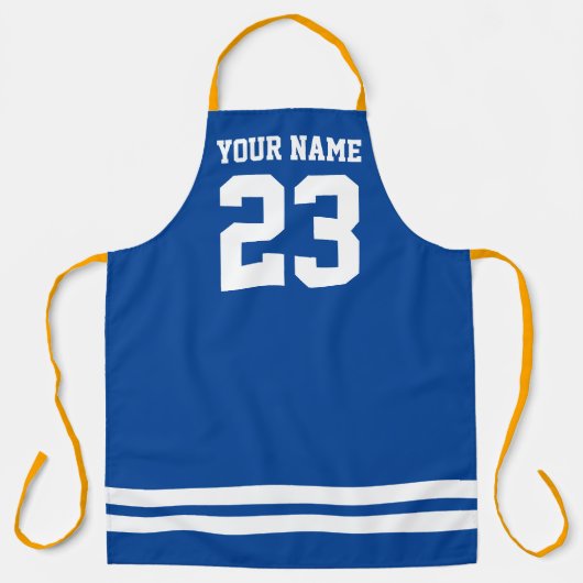 Personalisierte blaue GRILLEN Schürze mit Jerseynu (Vorderseite)