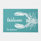 Personalisierte Blaue Hummer in Weiß und Aquamarin Fußmatte (Vorderseite)