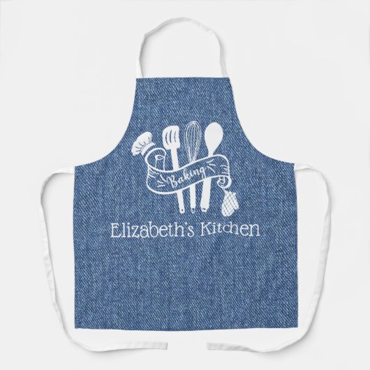 Personalisierte blaue Imitate Denim Backutensiden Schürze (Vorderseite)