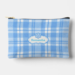 Personalisierte blaue Karo-Schneeflocke-Make-up-Ta Zubehörtasche