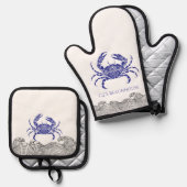 Personalisierte Blaue Krabbe Ofenhandschuh & Topflappen-Set (Vorderseite/Rückseite)
