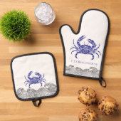 Personalisierte Blaue Krabbe Ofenhandschuh & Topflappen-Set (Oben Unten)