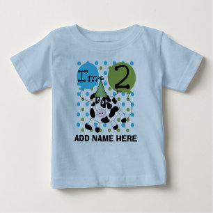 Personalisierte blaue Kuh-2. Geburtstags-T-Shirt Baby T-shirt
