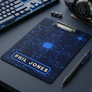Personalisierte blaue Leiterplatte Tech Geek Klemmbrett