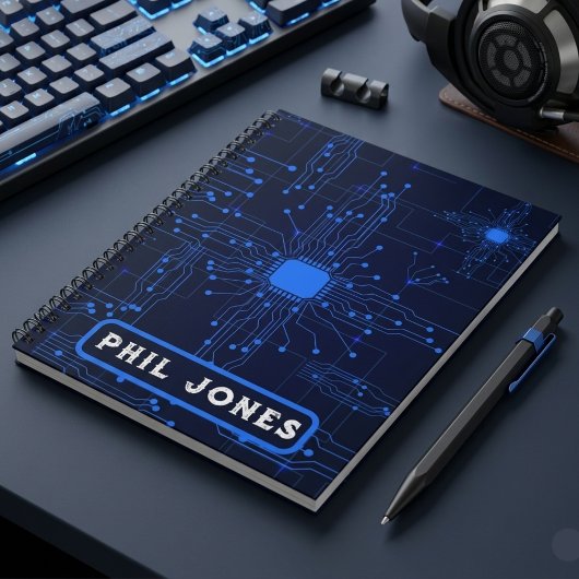 Personalisierte blaue Leiterplatte Tech Geek Notizblock
