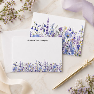 Personalisierte Blaue Lila Wildblumen-Aquarell Mitteilungskarte