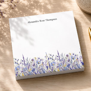 Personalisierte Blaue Lila Wildblumen-Aquarell Post-it Klebezettel