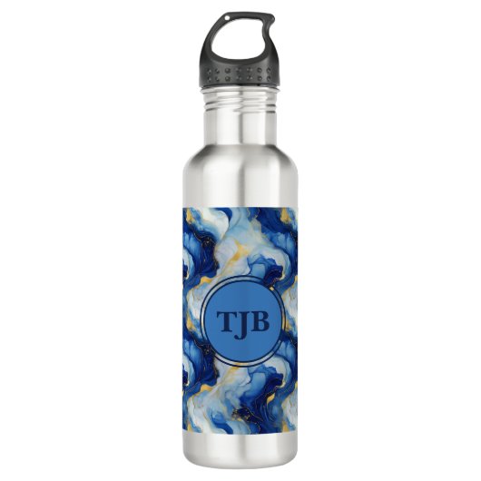 Personalisierte blaue Marmorflasche Edelstahlflasche (Vorderseite)