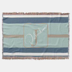 Personalisierte Blaue Minze-Tan-Streifen-Monogramm Decke